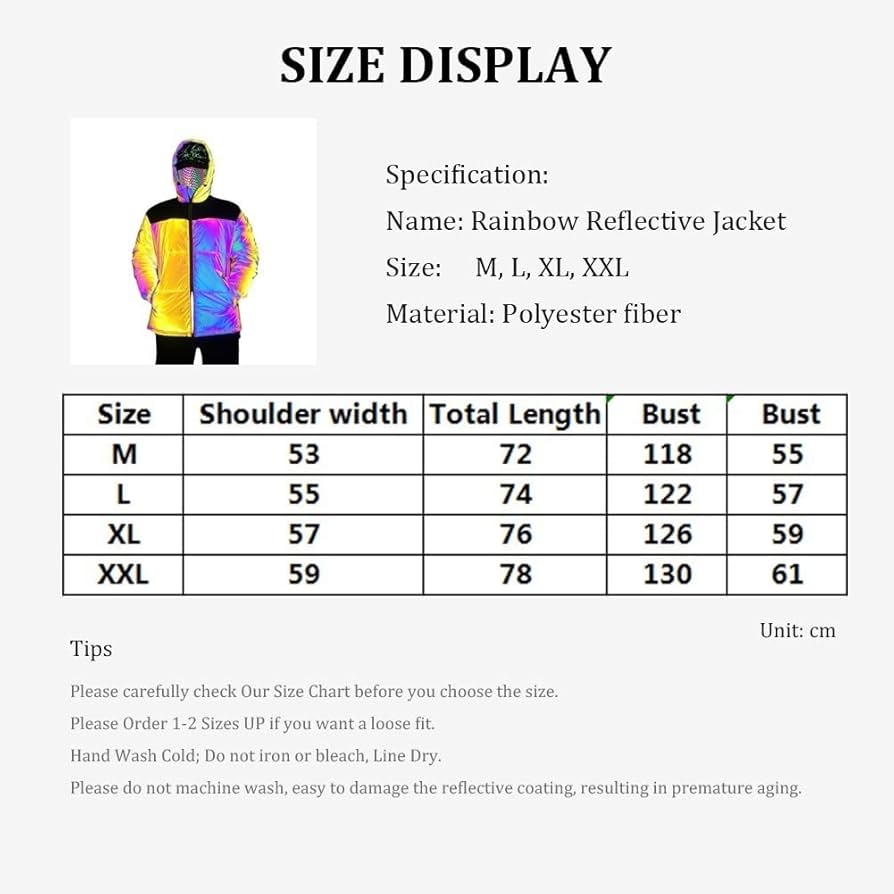 Rainbow Reflective Jacket Holographic Winter Windbreakers